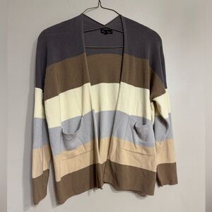 Rachel Gray Tan Stripe Knit Cardigan Sweater